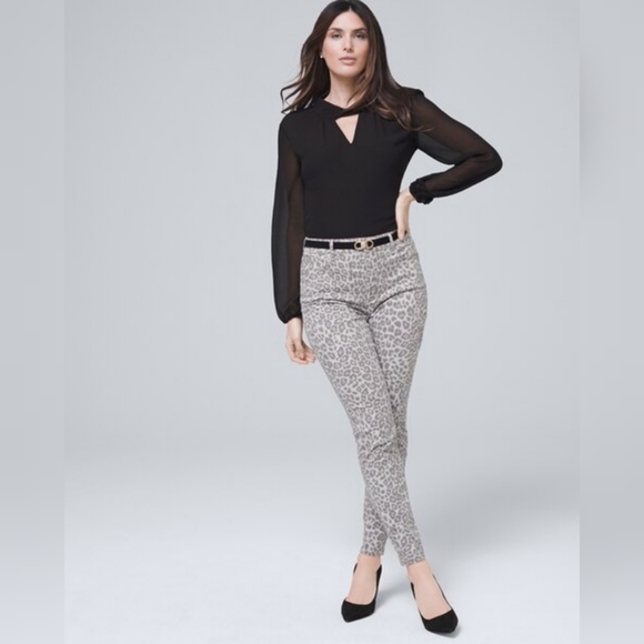 Curvy-Fit Sculpt High-Rise Leopard-Print Skinny Ankle Jeans - Picture 1 of 12